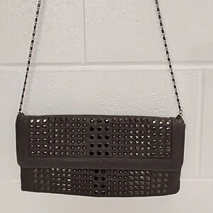 Gray Clutch Crossbody bag Gunmetal Studs Black Faceted Stones Removable Chain